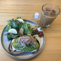 Avocado toast and iced oat coffeee  at SUNNY GEORGE in Kyoto