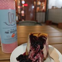 Mulberry cheesecake at Sacred Garden Plant Based Deli in Rhodes
