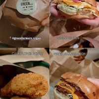 Burger poulet, burger smash bacon et wings de chou fleur at Green Farmer's - Faubourg du Temple in Paris