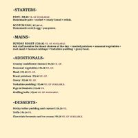 Jan 26 Sunday menu at Big Scoffs Diner in Leeds