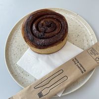 Cinnamon roll (good but dry)  at Cafe BEC (Biblioteca e Cineteatro) in Sesimbra