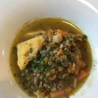 Polenta with lentil stew  at Aterina in Korcula