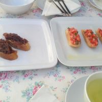 Vegan onion and tomato bruscettas. at Aterina in Korcula