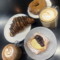 cherry danish, biscoff donut, dubai chocolate croissant (get a plain one instead)   at Canela Vegan Bakery & Cafe in Calgary