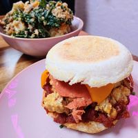 Tofu & bakon muffin $12.50, salad of the day $14.50 at Mama Said Cafe in Red Hill