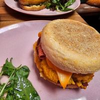Tofu egg & bakon muff. Shroom toastie. at Mama Said Cafe in Red Hill