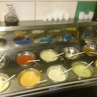 the salsas  at La Cocinita Verde in Bogota