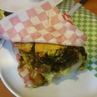 the falafel burger version ";doble";  at La Cocinita Verde in Bogota