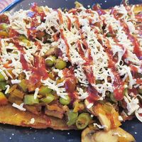Patacón Gulash
A base of platano with lots of veggies and a vegan cheese on top. Yummy and filling! at La Cocinita Verde in Bogota