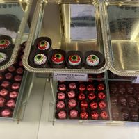 Raspberry ganache eyeballs are vegan!  at Branson’s Chocolates in Ashland