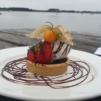 Chocolate and orange tart with vanilla icecream at Ramsholt Arms in England