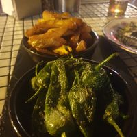 Pimientos de Padron and Patatas Bravas at Bar Tapas LA FABRICA Alicante in Comunidad Valenciana