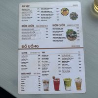 Menu  at Quan Chay Tu Tam in Da Lat