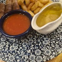 Sausage, beans, chips and curry sauce at The John Wallace Linton - JD Wetherspoon in Newport