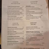 Menù at Vicolo Otto  in Sarzana