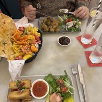 Spring rolls, poppadum basket, chickn 65    at Meat The Vegans in Hertford