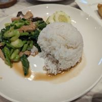 Salted fish with kale and rice at Jajaa Coffee in Chang Wat Ranong