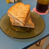 Vegan ham & cheese grilled sandwich at antirush | speciality coffee in Malaga
