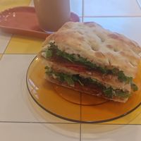 Ham and burrata foccacia at antirush | speciality coffee in Malaga