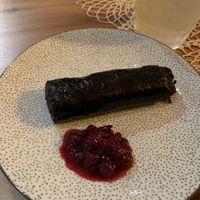 Vegan “black sausage” 😀  at Kattopuutarha in Pirkanmaa