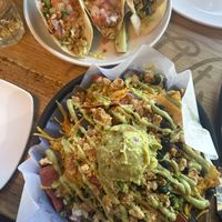 tofu tacos and loaded vegan boss nachos with taco seasoned tofu   at Ranch Camp Woodstock in Woodstock