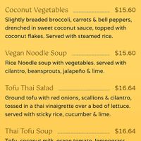 Vegan Menu at Flavors of Mae Kong Thai Restaurant in El Paso