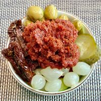 Muhammara bowl at Turquoise Restaurant  in Dubai