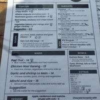 Menu with vegan options at Maika'i the good food place in Ericeira