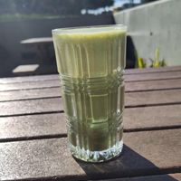 Matcha latte with oat milk at Maika'i the good food place in Ericeira