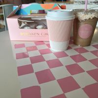Mini guava pastelillitos (left), Puerto Rican Cortes Hot Chocolate w/oat milk (middle), Coquito Latte (right) at Borinken Cakes in Chicago