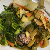 three with rice  at Sangwiroon Vegetarian in Chiang Mai