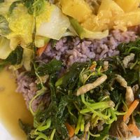 three with rice   at Sangwiroon Vegetarian in Chiang Mai