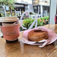 Cinnamon sugar doughnut and coffee at Stan's Donuts & Coffee in Chicago