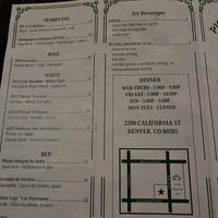 Drink menu  at Pig and Tiger in Denver