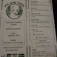 Drink menu  at Pig and Tiger in Denver