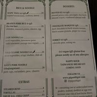 Menu  at Pig and Tiger in Denver