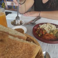 Bread and starter mix veggies with rice at Bab Ssour in Chefchaouen