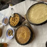 We ordered the chickpeas, white beans and flava bean soup. Was boiling hot, but good!  at Bab Ssour in Chefchaouen