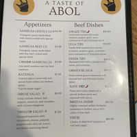 Menu   at Abol Ethiopian Restaurant in Durham