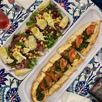 veganized salad and seasonal vegan pide   at Cappadocia Bistro in Burlington