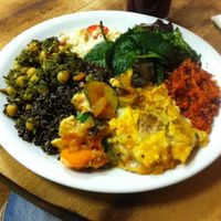 Chickpea and callaloo curry, lasagne at The Calabash of Culture in South East London