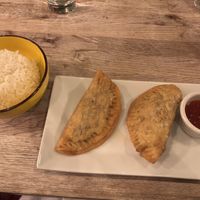 Veggie empanadas w/jasmine ricee  at Jasmine's Caribbean Cuisine in New York