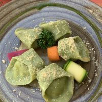 Spirulina Tortelloni with truffle cheese and potato filling  at Gintilla in Cagliari