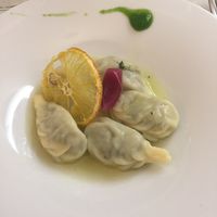 Culurgionis di patate e menta con salsa di arance e zenzero  at Gintilla in Cagliari