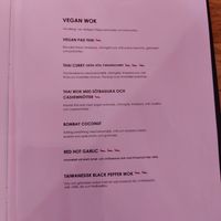 Vegan Menu at Wongs in Oerebro