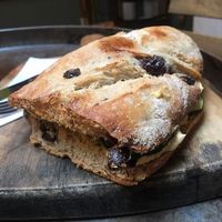 olive bread, hummus and avocado sandwich  at Dr. Blend in Amsterdam
