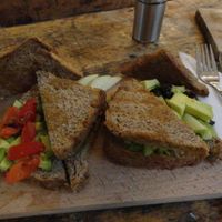 Avocado, pepper and dried tomato sandwiches (vegan) at Dr. Blend in Amsterdam