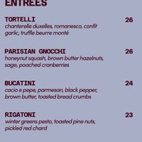 Menu with current options (Jan 2026) at Adelleda in Portland