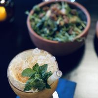 Mocktail and pear saladd  at Adelleda in Portland