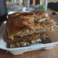 focaccia butty with seitan !

they make the most delicious seitan and use great quality artisanal bread. the owners are very lovely! at Foragers' Kitchen in Nottingham